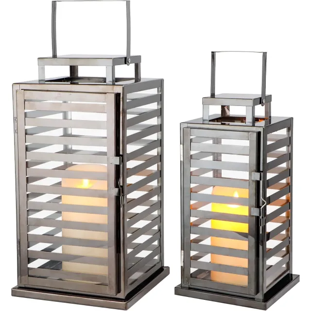 TRIROCKS Set van 2 RVS Decoratieve Lantaarns - Zwart, 30/38 cm
