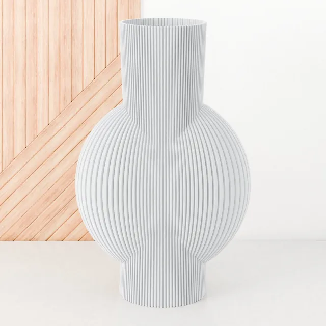 Fleuriek Grote Vaas - Wit - H50cm - Smalle gestreepte vaas - Vaas voor vensterbank - Moderne decoratie van bio plastic - Platte vaas voor vensterbank