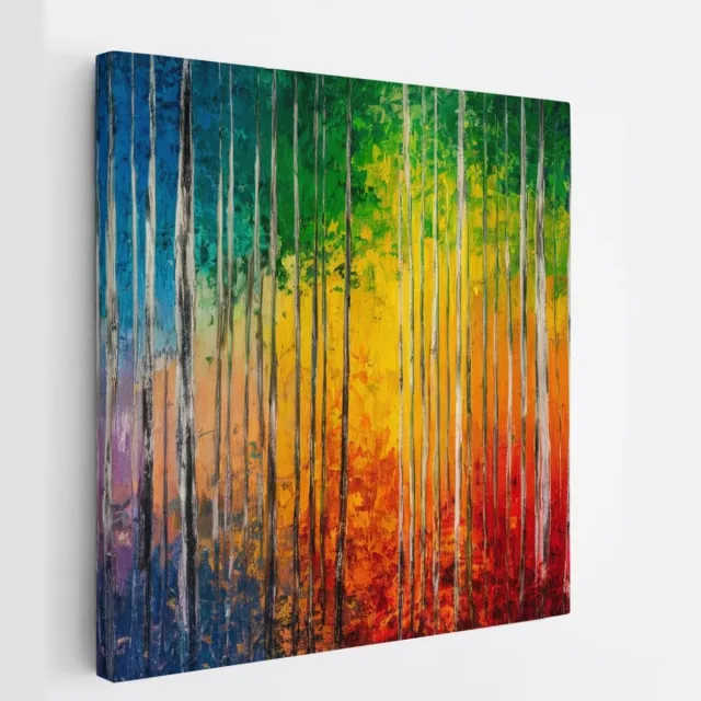 Saammp Canvas Schilderij - Kleurrijk - Abstract bos - Landschap - Natuur - 60x60 - Foto op canvas - Wanddecoratie - Muurdecoratie Woonkamer - Slaapkamer decoratie - Canvas Print Multicolor