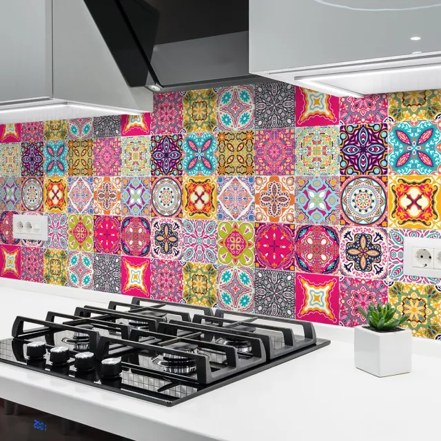 Ambiance Sticker Zelfklevende tegelmuurstickers voor keuken en badkamer - 24 Azulejos Amadea tegelstickers - 24 stickers 15x15cm Multi color