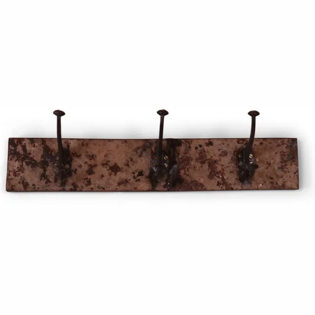 WDMT Metalen wandkapstok met 3 haken | 54 x 2,5 x 10 cm | kapstok van gerecycled metaal | Zwart -grijs - roestkleur Zwart - grijs - roest kleur