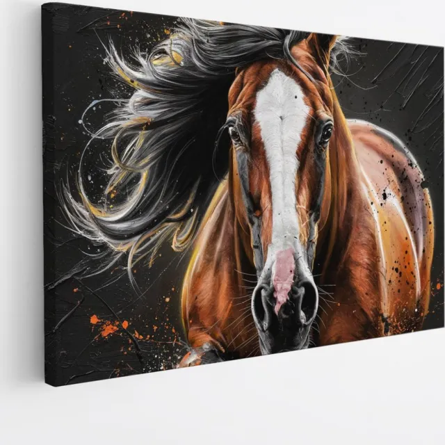 Saammp Canvas Schilderij - Paarden - portret - Dieren - Natuur - 150x100 - Foto op canvas - Wanddecoratie - muurdecoratie Woonkamer - Slaapkamer decoratie - Canvas Print Multicolor