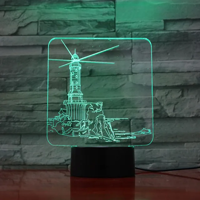 MC Living 3D Led Lamp Met Gravering - RGB 7 Kleuren - Vuurtoren
