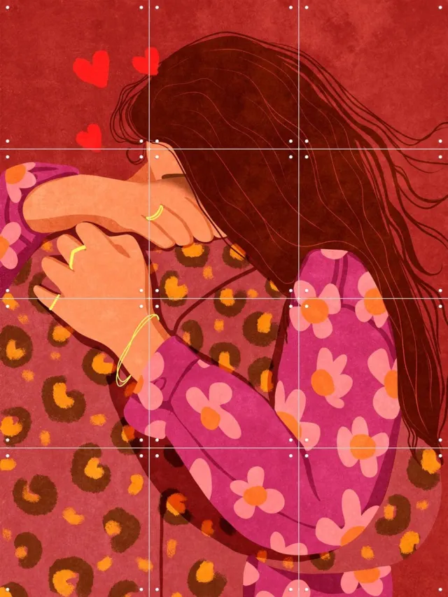 IXXI Hold Me Tight, Raissa Oltmanns - 60 x 80 cm - Grote wanddecoratie en posters - Illustraties, Speels, Kleurrijk, Grafisch Ontwerp, Digitale Kunst Paars