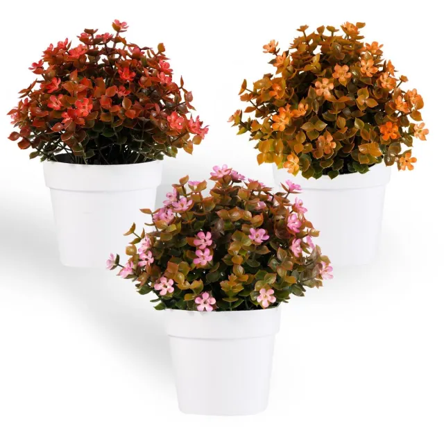 Famanu Kunstplanten met pot, set van 3 stuks, kleine eucalyptus voor indoor decoratie Zwart