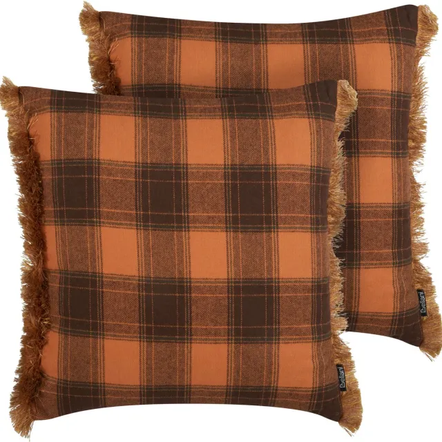 Beliani BARJA - Sierkussen set van 2 - Oranje/Zwart - 45 x 45 cm - Polyester