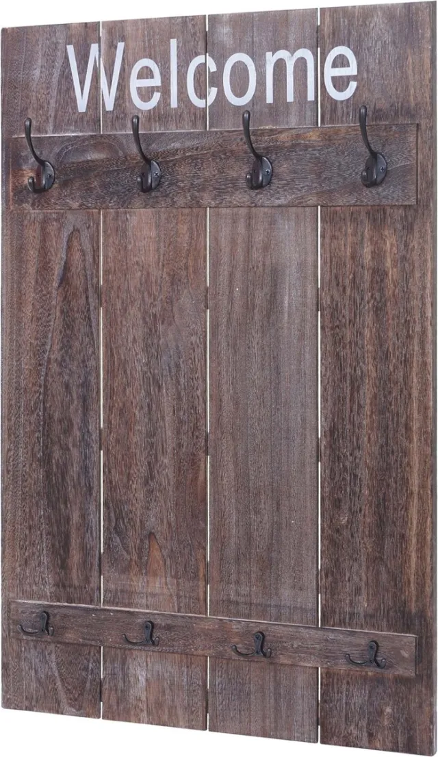 MCW Wandgarderobe MCW-C89 Welcome, garderobe Garderobe paneel, shabby look vintage, 91x60cm ~ bruin, shabby