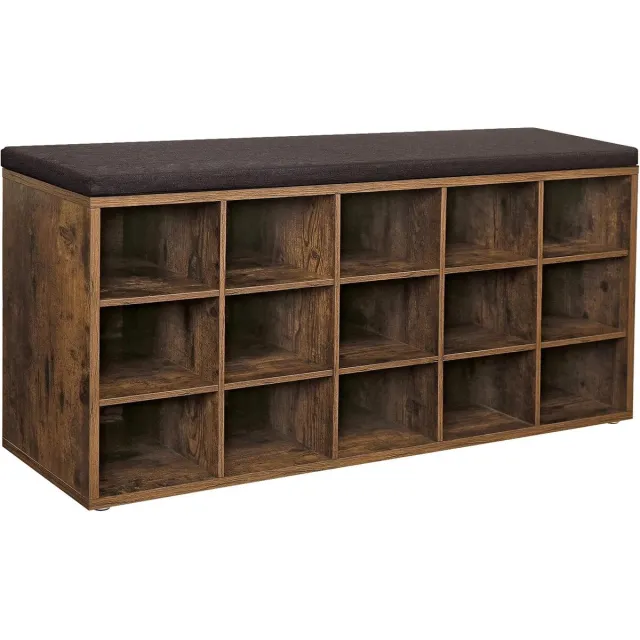 MAZAZU Schoenenrek met zitkussen - Schoenenbank met 15 vakken - Bruin - 105x30x48 cm