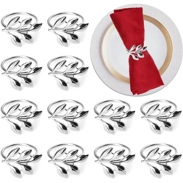My Ninki ® Elegante Zilveren Servetringen met Bladeren voor Feestelijke Tafeldecoratie - Set van 12 Stuks