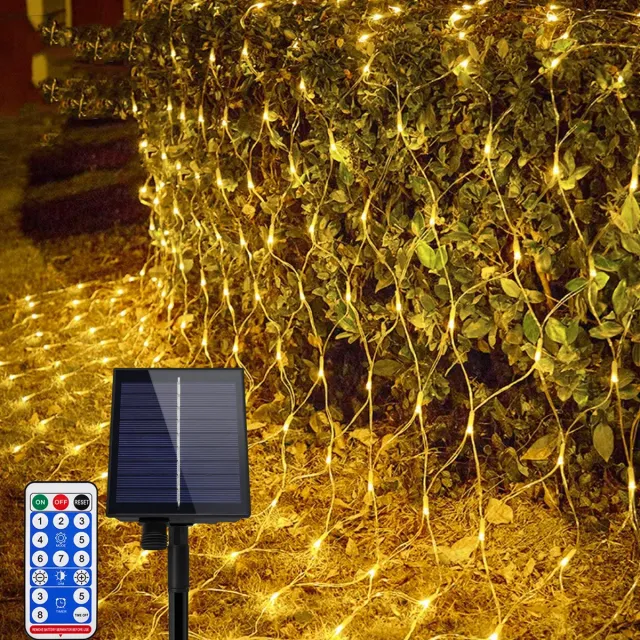 NAIZY Solar Fairy Lights Buiten 3x2 m Solar Lichtsnoer Lichtslinger Buiten Netverlichting Weerbestendig Waterdicht met Zonnepaneel & USB Kerstdecoratie Kerstverlichting Buiten Warm Wit