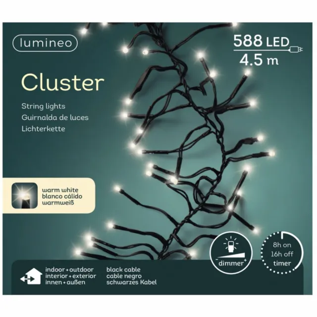 Lumineo Cluster In/Outdoor LED-Verlichtingsnoer 588 Lampjes 450 cm Warm Wit