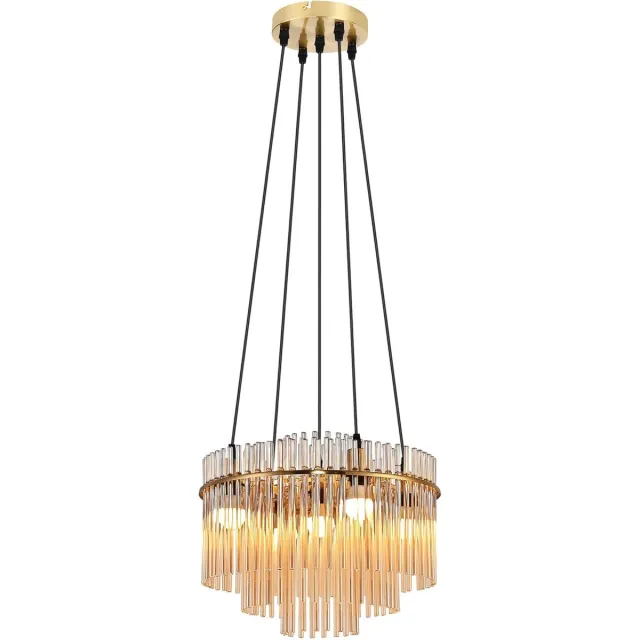Glitzerlife Hanglampen - 5-flammig - 5xE14 - Glazen kap - Verstelbare hoogte - Ø150cm - Goud - hanglamp eetkamer - hanglamp woonkamer Goudkleurig