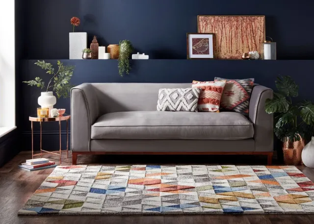 flycarpets Amari Modern Laagpolig - 100% Wol - Driehoek Design Vloerkleed - Naturel / Multi - 120x170 cm