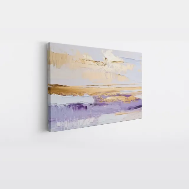 Saammp Canvas Schilderij - Paars Goud - Abstracte Stijl - 100x75 - Foto op canvas - Wanddecoratie - Muurdecoratie Woonkamer - Slaapkamer decoratie - Canvas Print Multicolor