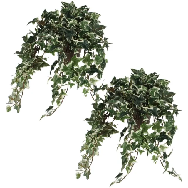 Mica Decorations Hedera klimop kunstplant - 2x - groen/wit - in pot - L45 x B25 x H25 cm - Kunstplanten/nepplanten