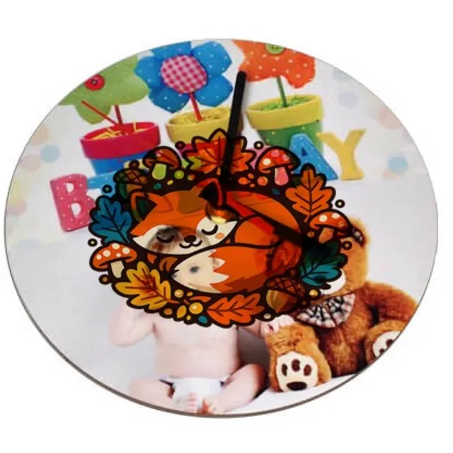 Mr Cadeautjes Klok rond Ø 19 - design Slapende vos in herfstkrans | cadeau Wit