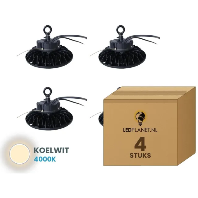 Tsong UFO Lamp - LED High Bay 150W - 22.500 lm - Koelwit 4000K - 4 stuks - DALI Dimbaar - IP65 - Hal, Werkplaats- & Garageverlichting - 5 jaar garantie