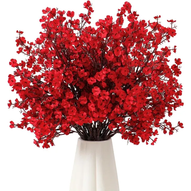 Famanu Kunstbloemen - 10 stuks - kunstbloemen - gedroogde zijden bloemen - net echt gypsophila - boeketten voor vaas - bruiloft - boeket - party - tafel - centerpieces decoratie - rood