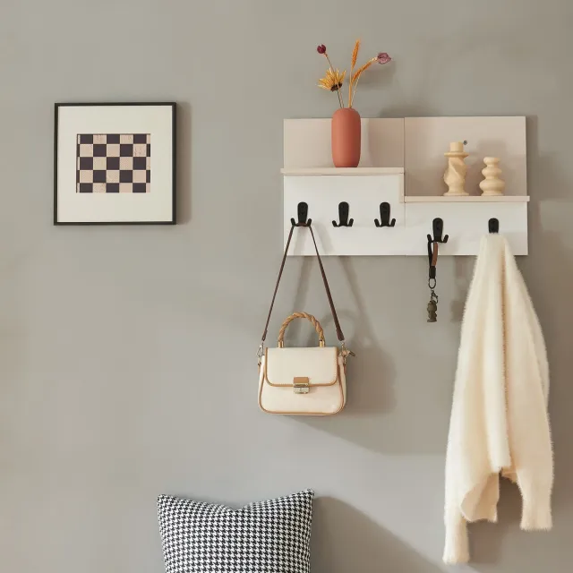 en.casa Wandkapstok Botaruvn 34x59x13 cm beige wit en zwart [en.casa]