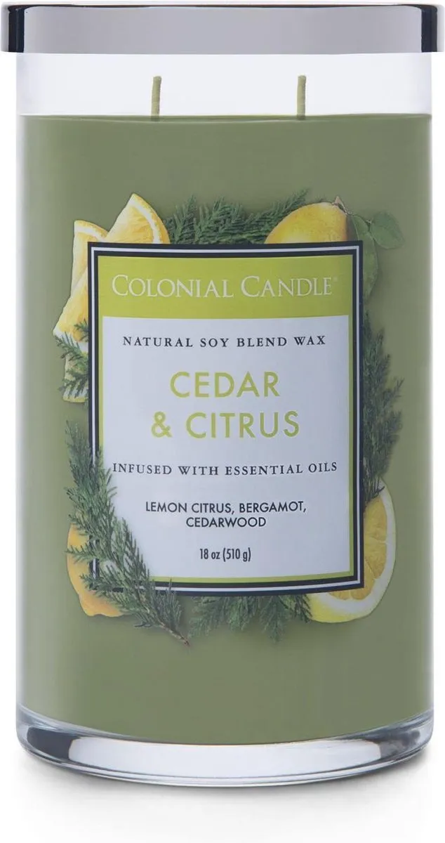 Colonial Candle Classic Cylinder Cedar & Citrus - 538 gram groen
