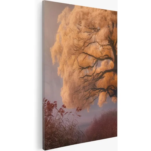Saammp Canvas Schilderij - Hefst Achtig Landschap - Natuur - Bloemen - 100x150 - Foto op canvas - Wanddecoratie - Muurdecoratie Woonkamer - Slaapkamer decoratie - Canvas Print Multicolor