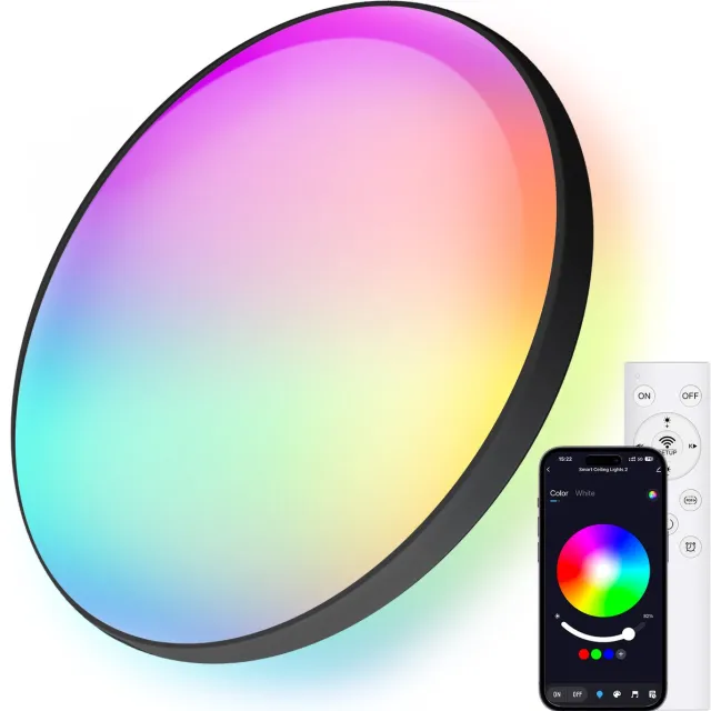 Oraymin LED Plafondlamp met RGB – 24W – Ø30 cm – Dimbaar – Met Afstandsbediening – Zwart