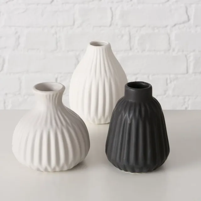 Boltze Home Boltze vaasjes set van 3 . Zwart / wit / grijs . Esko