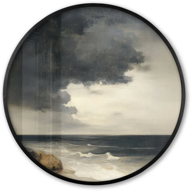 FrameYourWall Poster in lijst Rond - Fotolijst 60x60 cm - Posters - Kust - Golven - Rots - Storm - Ronde posterlijst zwart - Decoratie - Wanddecoratie woonkamer - Muurdecoratie slaapkamer Zee - Storm