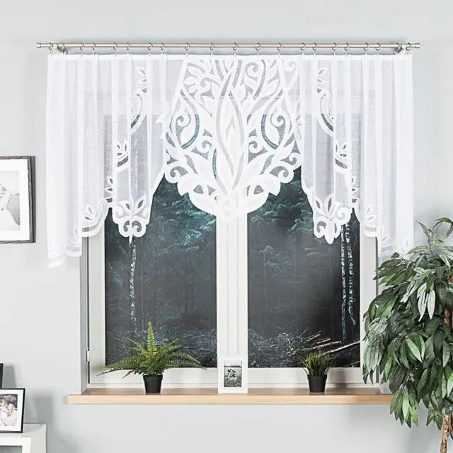 Markizeta Pola Serie - Jacquard Gordijn - 300x100 cm - Bladmotief - Wit