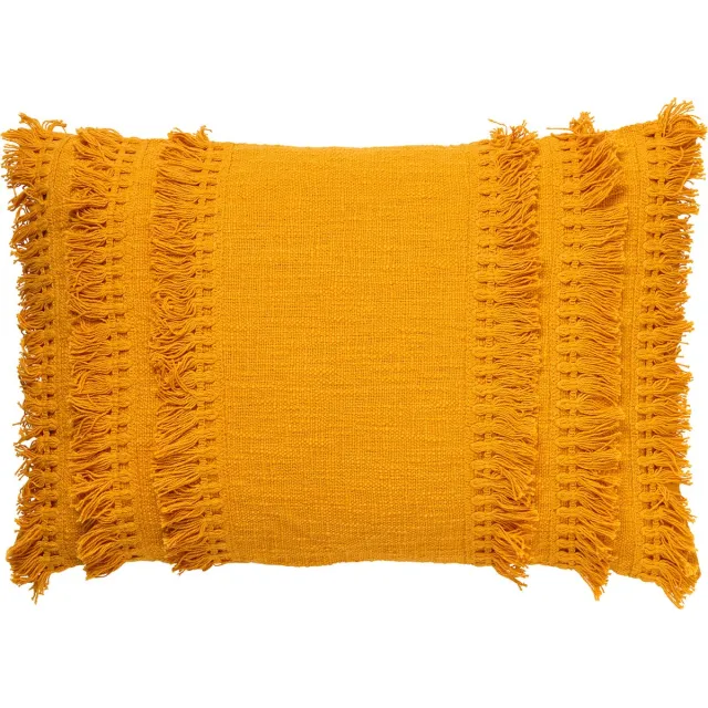 Dutch Decor FARA - Sierkussen 40x60 cm - 100% katoen - met franjes - Golden Glow - geel - Inclusief binnenkussen - Luxe kussens voor woonkamer & bank