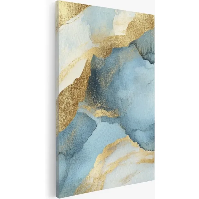 Saammp Canvas Schilderij - Kunst - Blauw - Marmer - Abstracte wanddecoratie- 80x120 - Foto op canvas - Wanddecoratie - Muurdecoratie Woonkamer - Kantoor Decoratie Multicolor