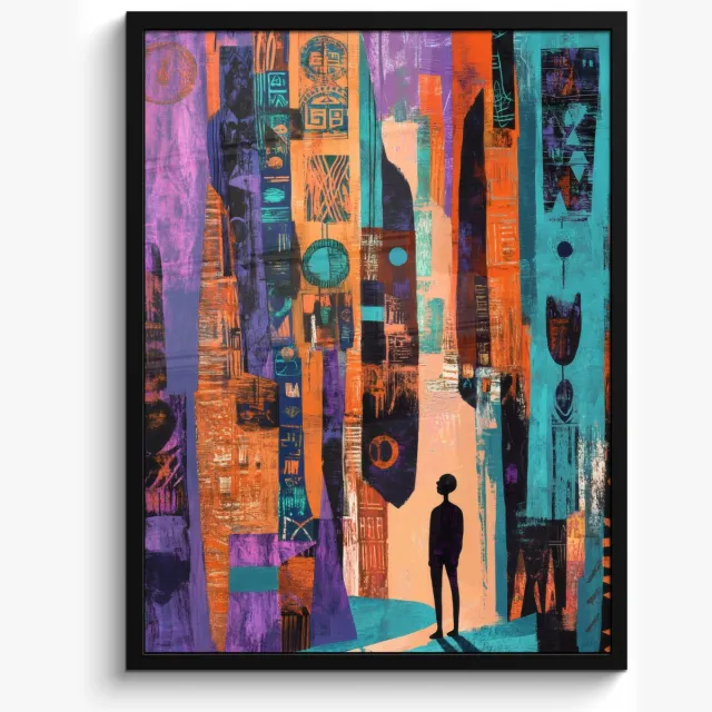 FrameYourWall Poster in lijst - Fotolijst 50x70 cm - Posters - Abstract - Figuren - Kleurrijk - Posterlijst zwart - Decoratie - Wanddecoratie woonkamer - Muurdecoratie slaapkamer