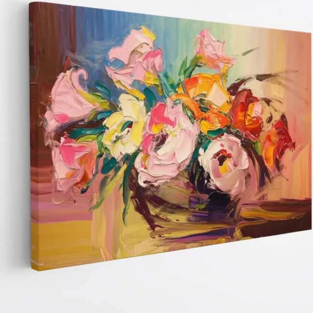 Saammp Canvas Schilderij - Kleurrijke Bloemen Schilderij - Natuur - Abstract - 50x40 - Foto op canvas - Wanddecoratie - Muurdecoratie Woonkamer - Kantoor Decoratie Multicolor
