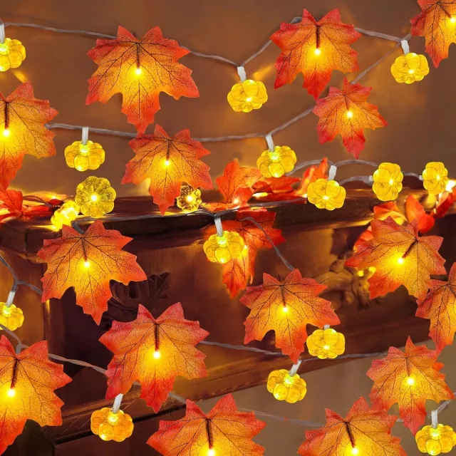 KZQ 3 meter esdoornblad herfstlichtslinger met 20 LED's - Decoratie voor Halloween en Thanksgiving - Geschikt voor binnen en feestdagen - Warm oranje