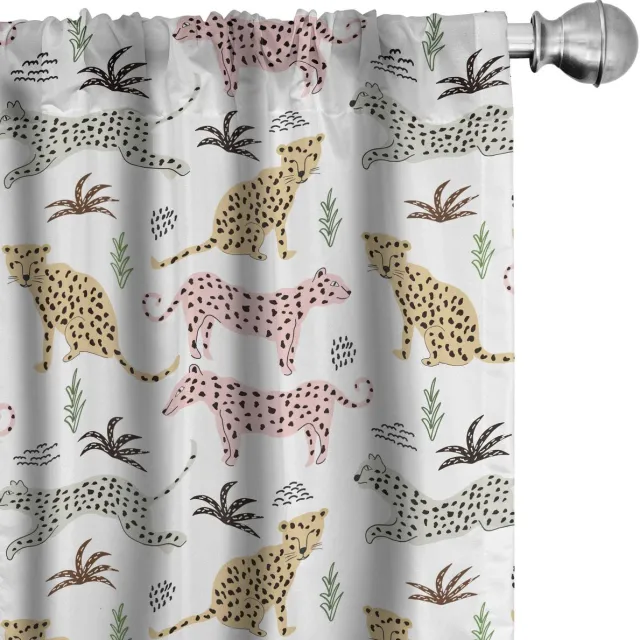 ABAKUHAUS Luipaarden Voorhangen – 2x75x175 cm – Mikrofaser Wit Multicolor