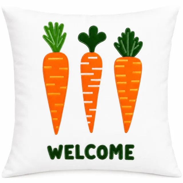 SWGOTA Decoratieve paaskussenhoes 45 x 45 cm - Polyester - Wit met wortelprint en WELCOME - Voor de bank