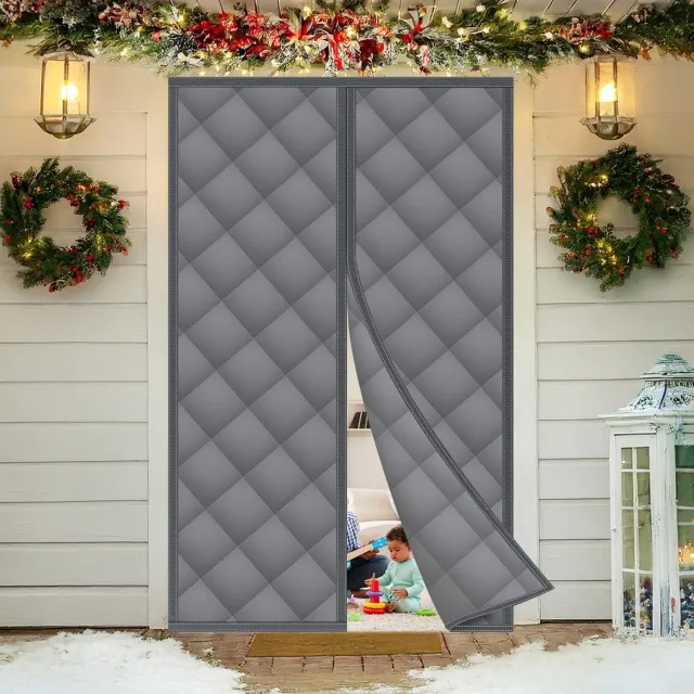 Famanu Geluidsisolerend deurgordijn, Thermisch gordijn van Oxford stof met polyester katoen, 80 x 200 cm, Ideaal voor winterse kamers en keukens, Beschermt tegen kou en geluid Grijs