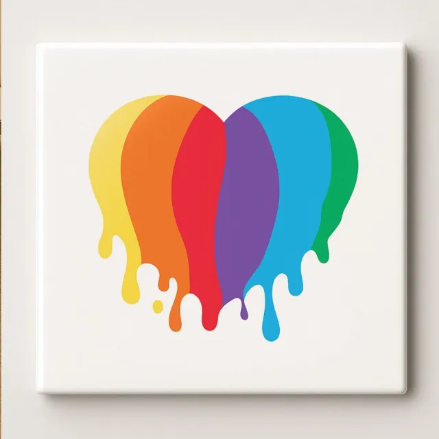 Nevolis Kleurrijke Druipende Regenboog Hart Tegel – 15x15 cm Decoratieve Keramische Wandtegel voor Huis of Cadeau Multi Color