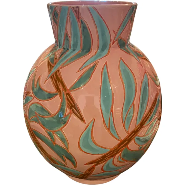 Mica Decorations Vaas Roze met Takkenprint – Decoratieve Bloemenvaas – B24 x H32 cm – Stijlvolle Woondecoratie