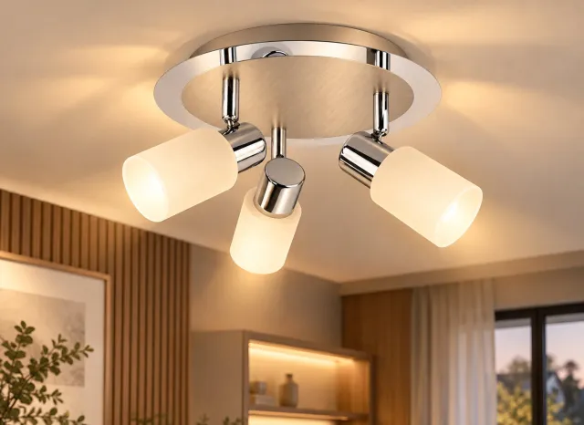 Trango 3-vlams plafondlamp 2007-38R in Rondelle chroom look & ALU geborsteld *GRACE* incl. 3x G9 LED lampen 3.000K warm wit Badkamerlamp, gangverlichting, keukenlamp, plafondlamp met draaibare spot 3-vlams Chroom Rondelle
