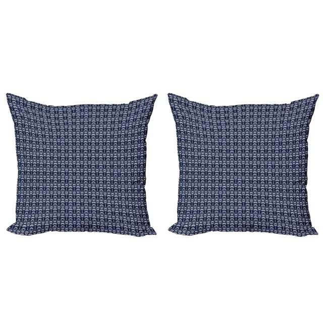 ABAKUHAUS kussenhoes set 2x45x45 cm – dubbelzijdig bedrukt – donkerblauw/wit