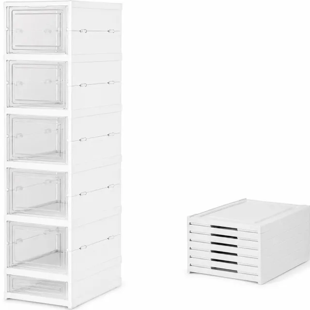 Reky Schoenenkast - Schoenenrek - Schoenenbank - Schoenen - Opbergbox - opvouwbaar - 6 lagen - Wit - 34,5 × 25,5 × 105 cm