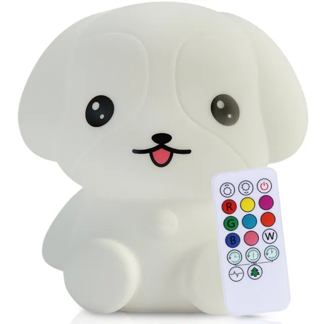 Kadoing Puppy Nachtlamp (Groot) met Afstandsbediening - Babylamp met Timer en Dimmer - 16.5cm Hoog