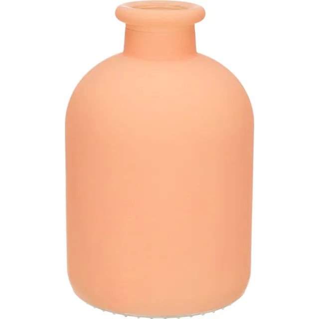 Jodeco Bloemenvaas Avignon - Fles model - glas - mat zalm roze - 17 x 11 cm Zalmroze