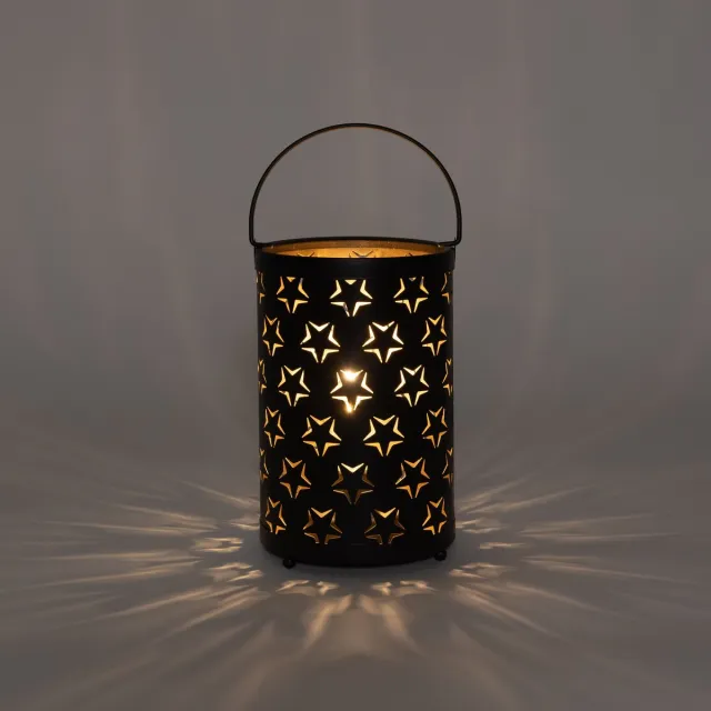 Anna's Collection Anna Collection Led sfeer lantaarn - zwart met sterren - B12 x H19 cm - voor buiten - tuin lantaarns
