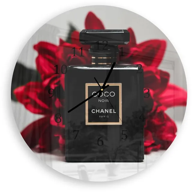 Mydesignglas Grote Glazen Wandklok XXL - Wandklok Rond 60cm - Gehard Glas - Chanel Parfum Zwart - Stille Klok voor Woonkamer & Keuken - Modern Design Black