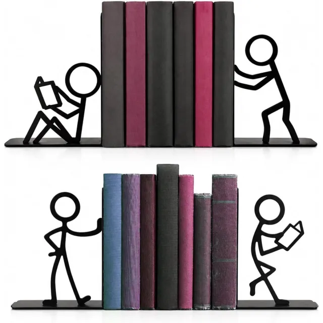 TENGYIF Boekensteun - Set van 4 - Metalen boekensteun - Decoratieve Metalen Boekensteunen - Boeksteun - Book Holder - Boekenhouder - Boekenrek - Decoratieve Luciferfiguur Design voor Boekenplank en Bureau - Plank Organizer - Boekenstandaard -Zwart - TENGYIF®
