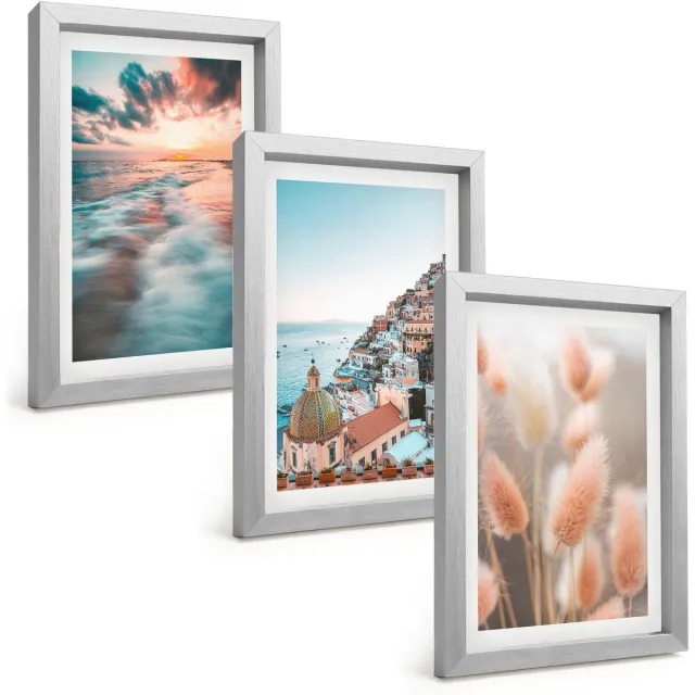 TULUP 4-Delige Schilderij Set - Uitzicht op zee, zonsondergang, kleurrijke huizen, bloemen - 20 x 30 cm - Decoratieve Muurdecoratie - Slaapkamer - Wanddecoratie Zilveren lijst