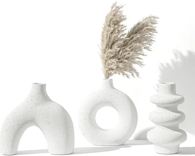 Unyqoos Set van drie stijlvolle keramische vazen voor interieurdecoratie en droogbloemen wit