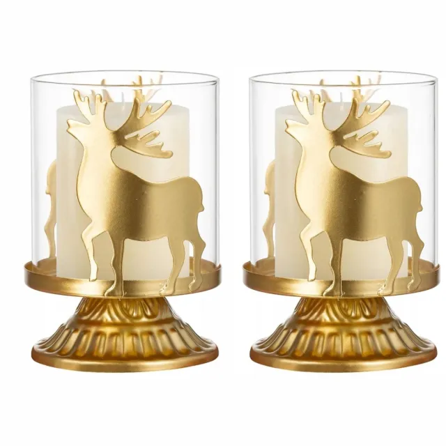 Sziqiqi Set van 2 Merkloze Gouden Kandelaars met Hert, Glamour Stijl